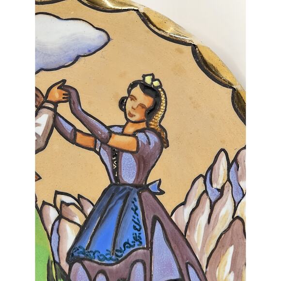 Antique Plate 1893-1923 Embossed "FOREIGN" on Back Old Folkart Dancing Couple - Picture 6 of 11